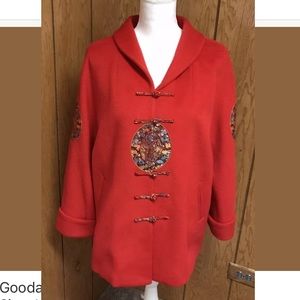 RARE Goodage red oriental coat. Size: Large